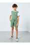 Boys Green Contrast Tipping Ribbed T-Shirt and Shorts Set - 3
