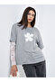 Graphic Print Lace Sleeve Oversized T-Shirt - 2