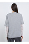Graphic Print Lace Sleeve Oversized T-Shirt - 6