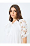 Lace Puff Sleeves Midi Dress with Tie-Up Neck - 4