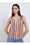 Striped V-Neck Buttoned Strappy Top