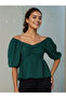 Women Dark Green Off Shoulder Tie-Back Top
