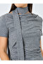 Grey Knit Top with Tie Neck Detail - 3
