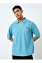 Men Solid Blue Oversized Polo T-Shirt