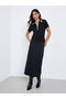Black Rib Knit Polo T-Shirt - 2