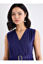 فستان متوسط الطول بحافة شيفلي أزرق داكن - 4