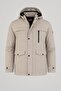 Men's Cream Cotton Polyester Blend Furry Detachable Hooded Coat & Jacket