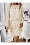 Crew Neck Wide Ribbed Long Sleeve Woven Detailed Knee-Length Knitwear Dress