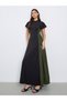 Color Block Short Sleeves Gathered Detail Maxi Dress - 2