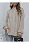 Plus Size High Neck Cable Knit Sweater - 3