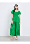 Green Puff Sleeve Tiered Midi Dress
