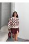 Women's Burgundy Heart Pattern Crochet Knitwear Sweater - 6