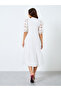 Lace Puff Sleeves Midi Dress with Tie-Up Neck - 5