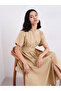 Beige Shirt Midi Dress with Fold Pleated