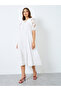 Lace Puff Sleeves Midi Dress with Tie-Up Neck - 2