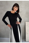 Women's Black White Color Block Long Sleeve Sandy Dress - Flexible and Comfortable Maxi Length Segmented Dress - 3
