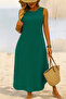 Women's Etegi Oval Slit Zero Sleeve Vikon Midi Length Dress-Green - 5