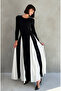 Women's Black White Color Block Long Sleeve Sandy Dress - Flexible and Comfortable Maxi Length Segmented Dress - 5