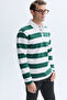 Men's Navy Blue Striped Polo Neck Sweatshirt