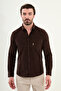 Plain Slim Fit Embroidery Detailed Velvet Men's Shirt Coffee - 27109.25K