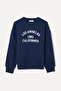 Women's Navy Blue Crew Neck Embroidered Oversize Sweatshirt