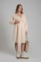 Mes723 Beige Maternity Dress - V-Neck Design, Puffed Waist Detail, Long Sleeve Pregnancy Dress - 3