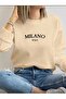 Milano Print Detailed Crew Neck Sweatshirt with Fleece Inside