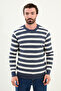 Horizontal Striped Slim Fit Crew Neck Men's Knitwear Indigo-Ecru - 11564.25K