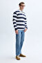 Men's Navy Blue Striped Polo Neck Sweatshirt - 4