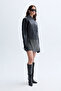 Women's Black Men's Collar Leather Look Jacket - 3
