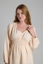 Mes723 Beige Maternity Dress - V-Neck Design, Puffed Waist Detail, Long Sleeve Pregnancy Dress - 5
