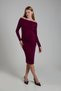 Mes760 Burgundy Maternity Dress - Off-Shoulder Drape/Ruching Detail, Stretchy Fabric for Growing Tummy - 2