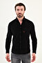 Plain Slim Fit Embroidery Detailed Velvet Men's Shirt Black - 27109.25K