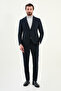 Striped Slim Fit Bag Pocket Wide Collar Bag Pocket Men's Suit Navy Blue - 45407.25K - 3