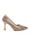 Beige Satin Stone Embroidered Thin Heeled Women's Evening Dress Shoes 248245 Z - 2