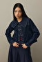 Round Neck Denim Jacket Dark Blue - 5