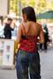 Red Color V-Neck Patterned Blouse - 5