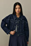 Oversize Short Denim Jacket Dark Blue - 3