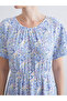 Blue Crew Neck Floral Pleated Dress - 4