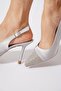 Arenas Front Cross Stone Back Open Evening Dress Women's Heeled Shoes Silver Satin - 4