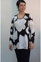 Black and White Ecru Floral Print Front Gathered Long Sleeve Combed Viscose T-Shirt - 6