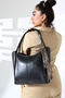 Women's Black Large Capacity Stylish Useful Daily Office Leopard Scarf Detailed Hand and Shoulder Bag - 2
