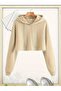 Crop Women's Hooded Sweatshirt - Beige