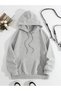 Women's Gray Heart Cat Printed Hooded Hoodie Sweatshirt - 3