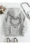 Women's Gray Heart Cat Printed Hooded Hoodie Sweatshirt - 2