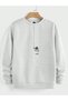 Women's Gray Astronaut Printed Crew Neck Oversize Sweatshirt
