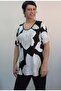 Black and White Ecru Patterned Front-Cinched Short-Sleeved Combed Viscose T-Shirt - 5