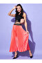 Satin Pink Pleated A-Line Midi Skirt - 3