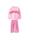 Girl's New Season Pancake Printed Canvas Jogger Sweatshirt - Tracksuit Bottom Top Set Pink Color