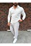 Vertical Striped Ottoman Fabric Zipper Detailed Men's Tracksuit Set - 2